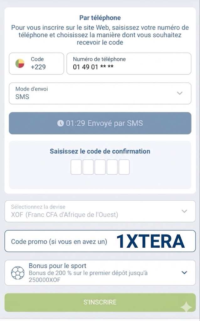 Étape 3: inscription 1xBet