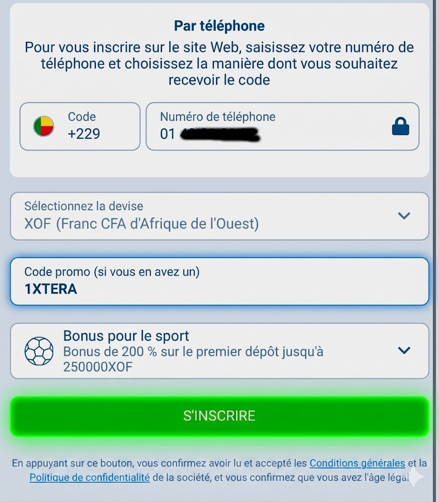 Étape 5: inscription 1xBet